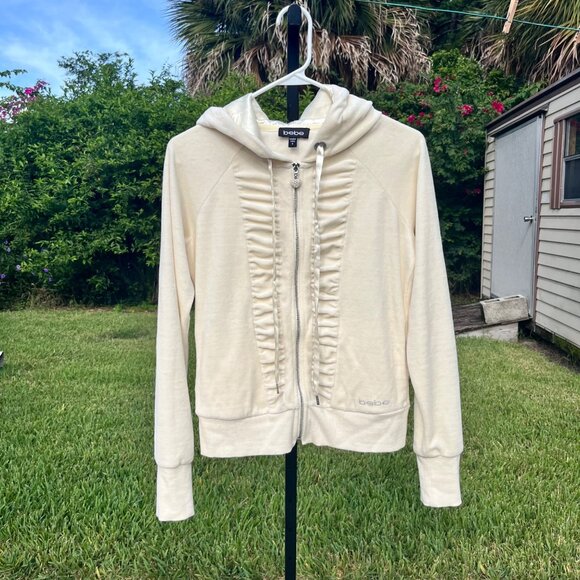 Genuine y2k Bebe White Velour Rhinestone Track Suit Hoodie Size S - Picture 1 of 12